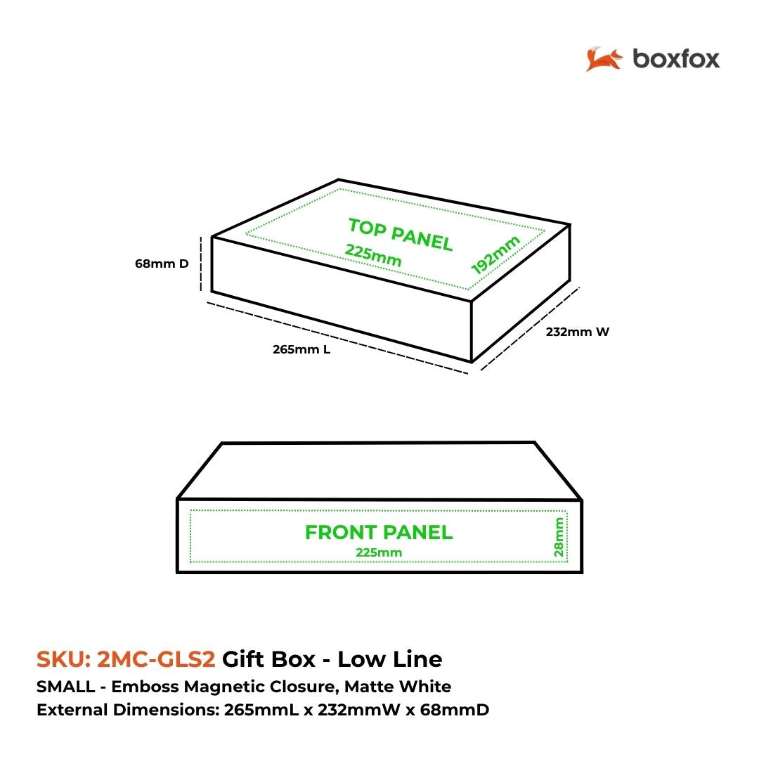 Gift Box, Low Line, Small Emboss Magnetic Closure 245x215x63mm, Matt Black Custom Print