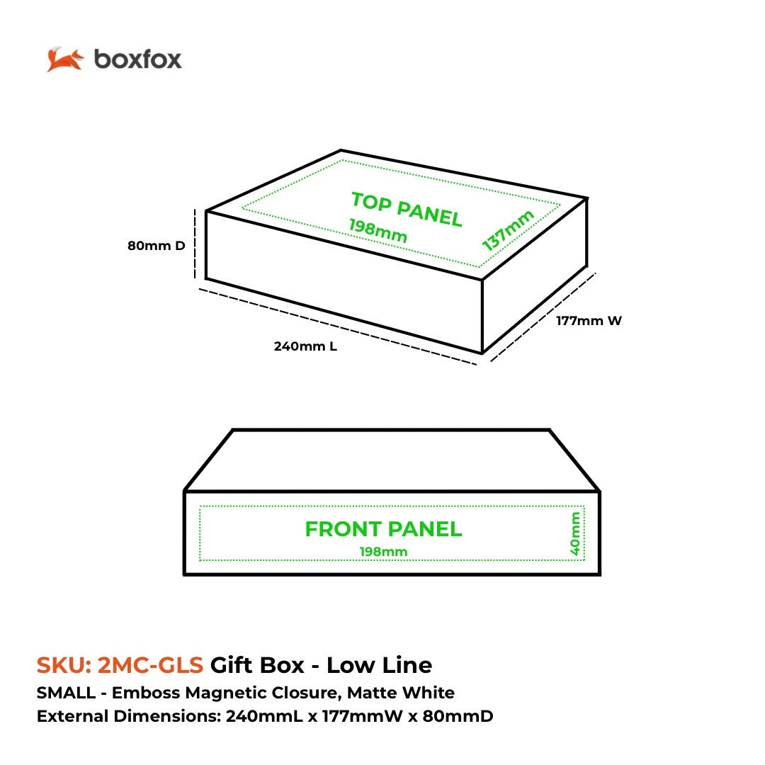 Gift Box, Low Line, Small Emboss Magnetic Closure 220x160x75 mm, Matt Black Custom Print