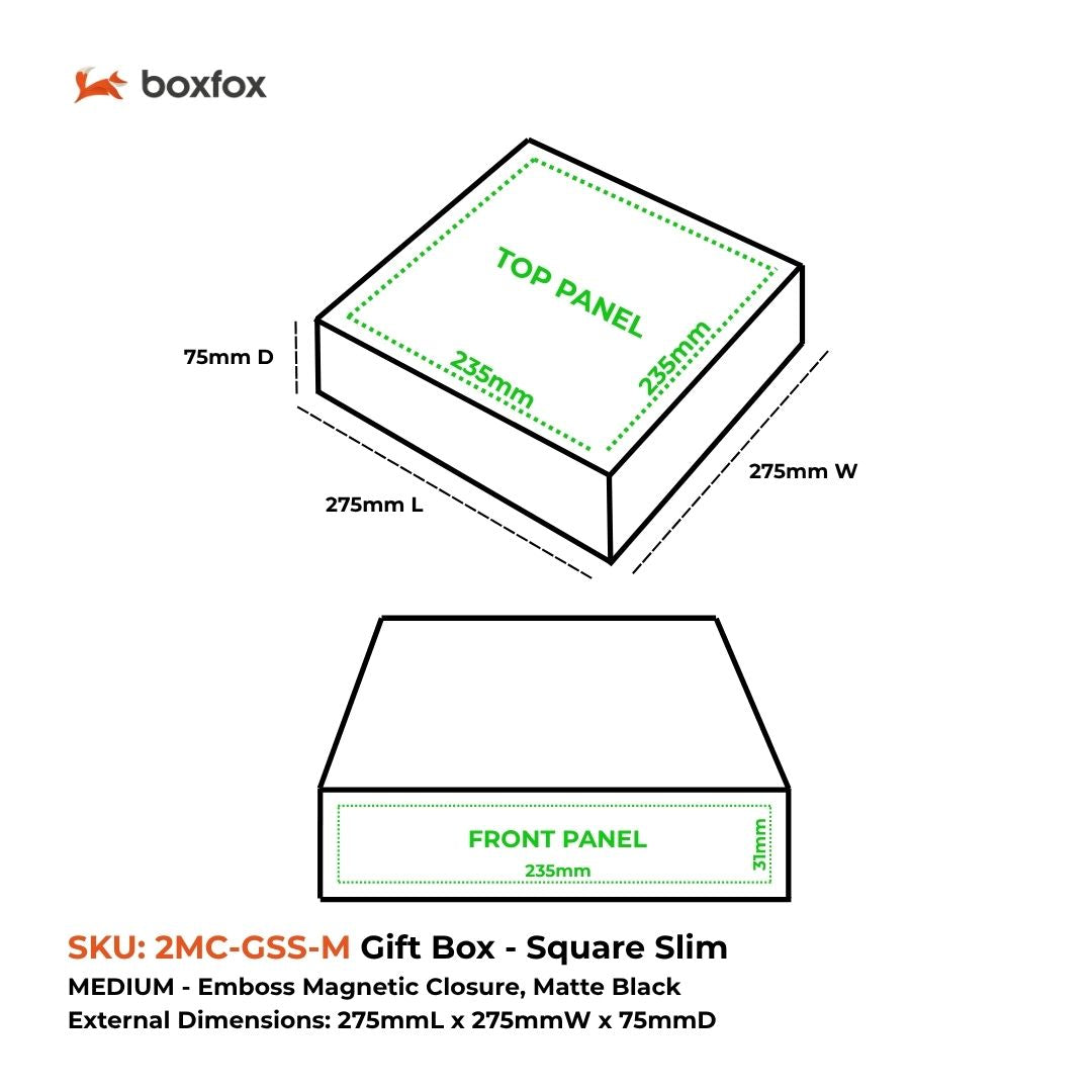 Gift Box Square Slim - Magnetic Closure Medium, Matt White Custom Print
