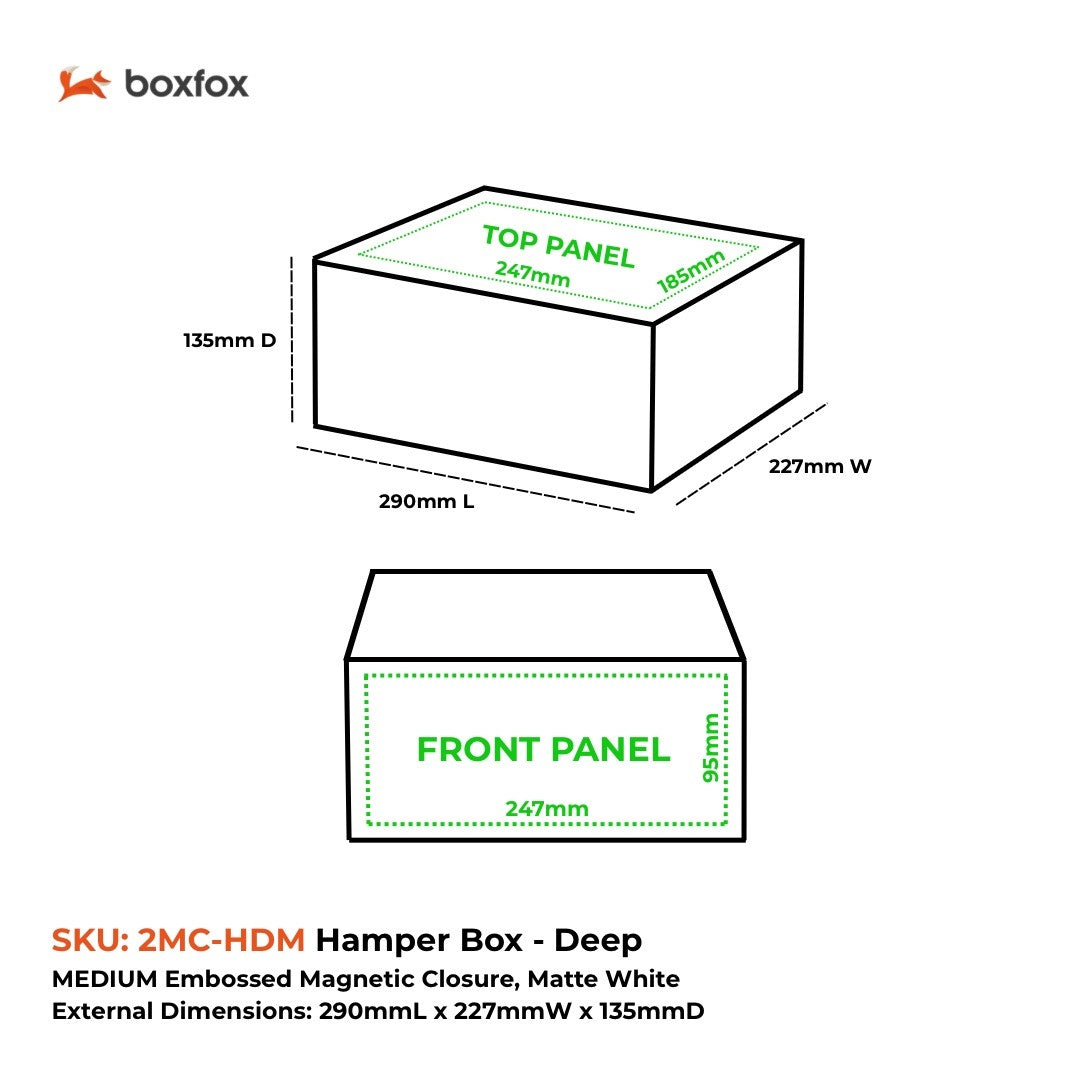 Hamper Box, Deep, Medium Emboss Magnetic Closure 270x210x130mm, Matt White Custom Print