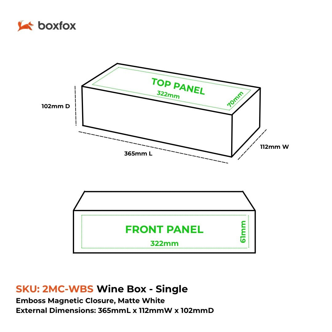 Wine Box, Single Emboss Magnetic Closure 345x95x97mm, Matt White Custom Print