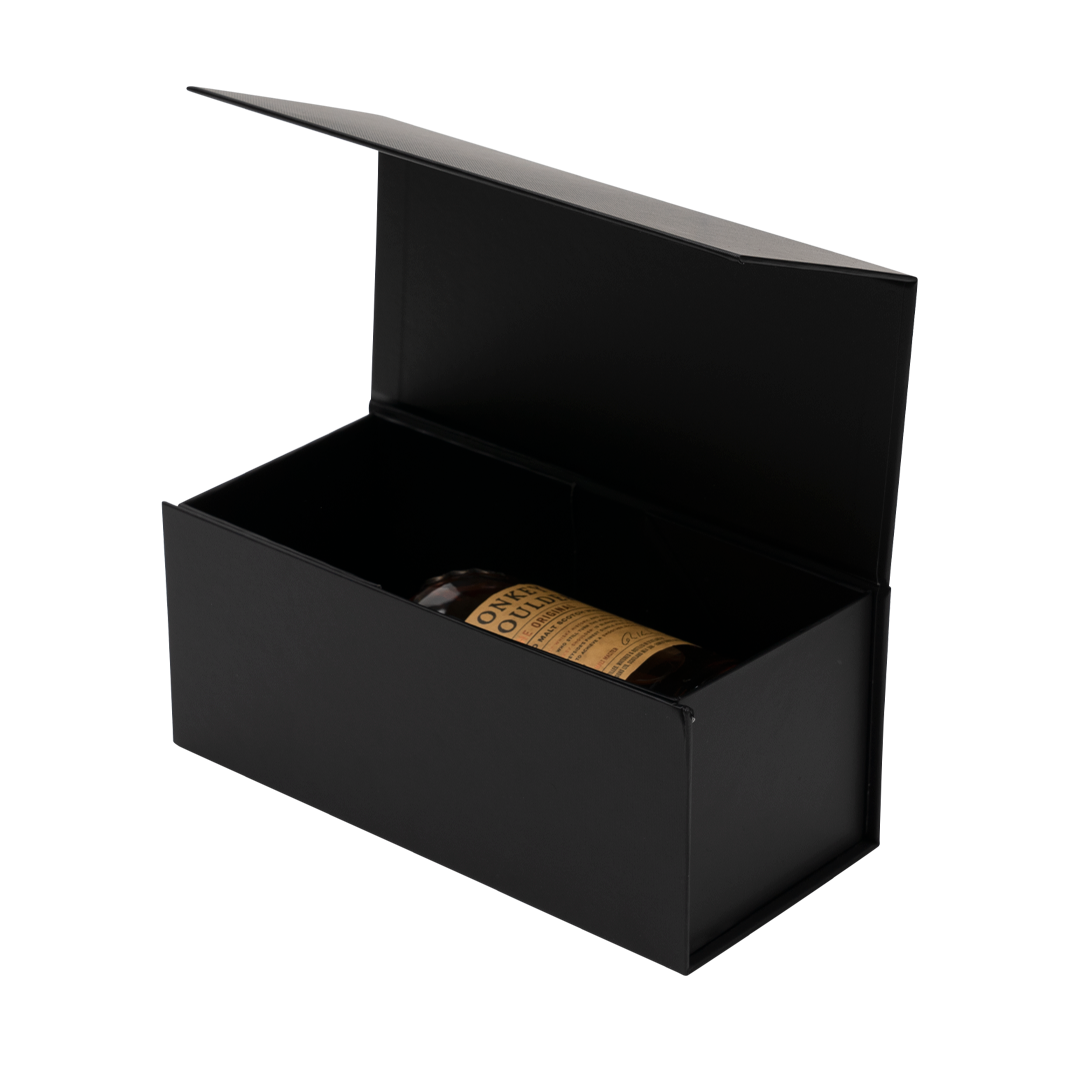 Gift Box, Spirit Bottle Emboss Magnetic Closure 255x110x110mm, Matt Black Custom Print