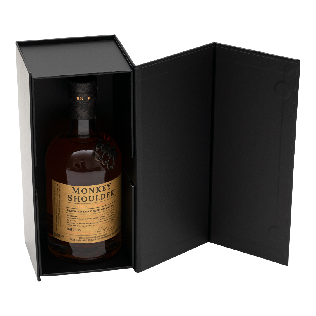 Gift Box, Spirit Bottle Emboss Magnetic Closure 255x110x110mm, Matt Black Custom Print