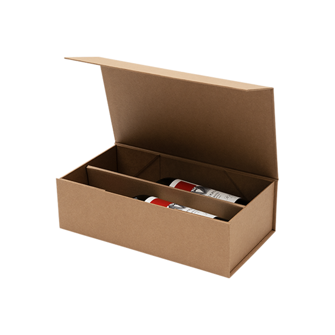 Wine Box, Two Bottle Insert, Emboss Magnetic Closure, Matt Kraft Custom Print