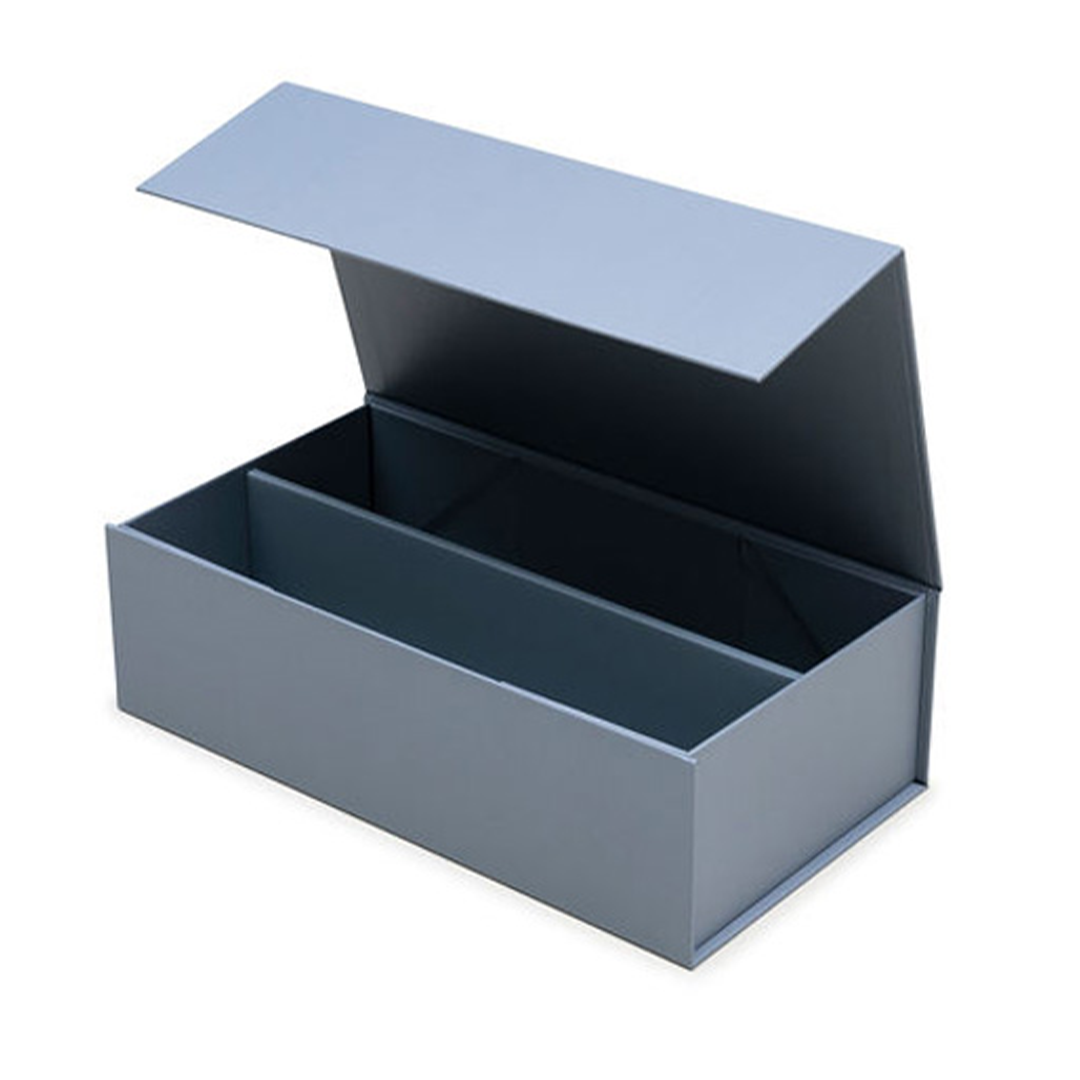 Wine Box, Two Bottle Insert, Emboss Magnetic Closure, Matt Grey