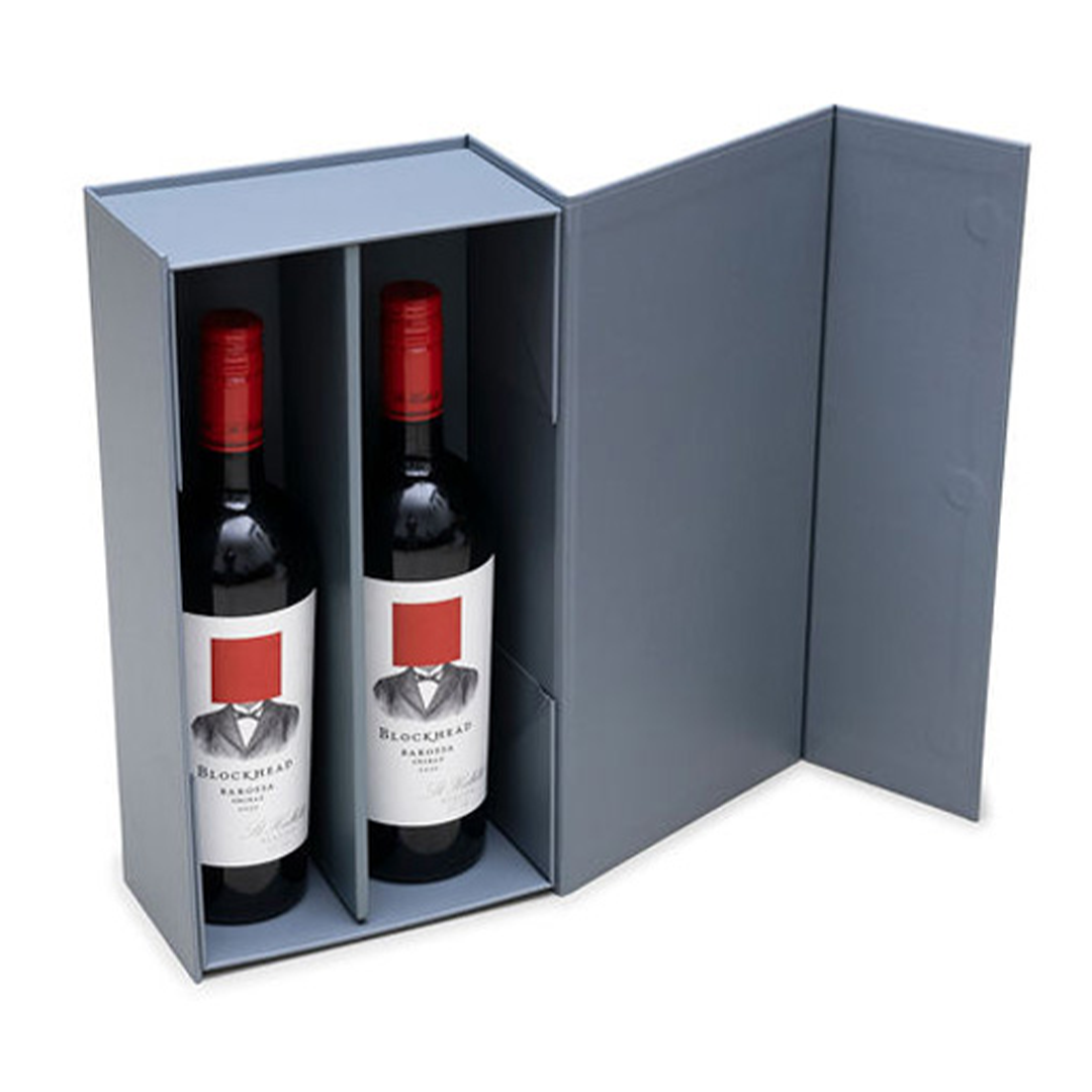 Wine Box, Two Bottle Insert, Emboss Magnetic Closure, Matt Grey Custom Print