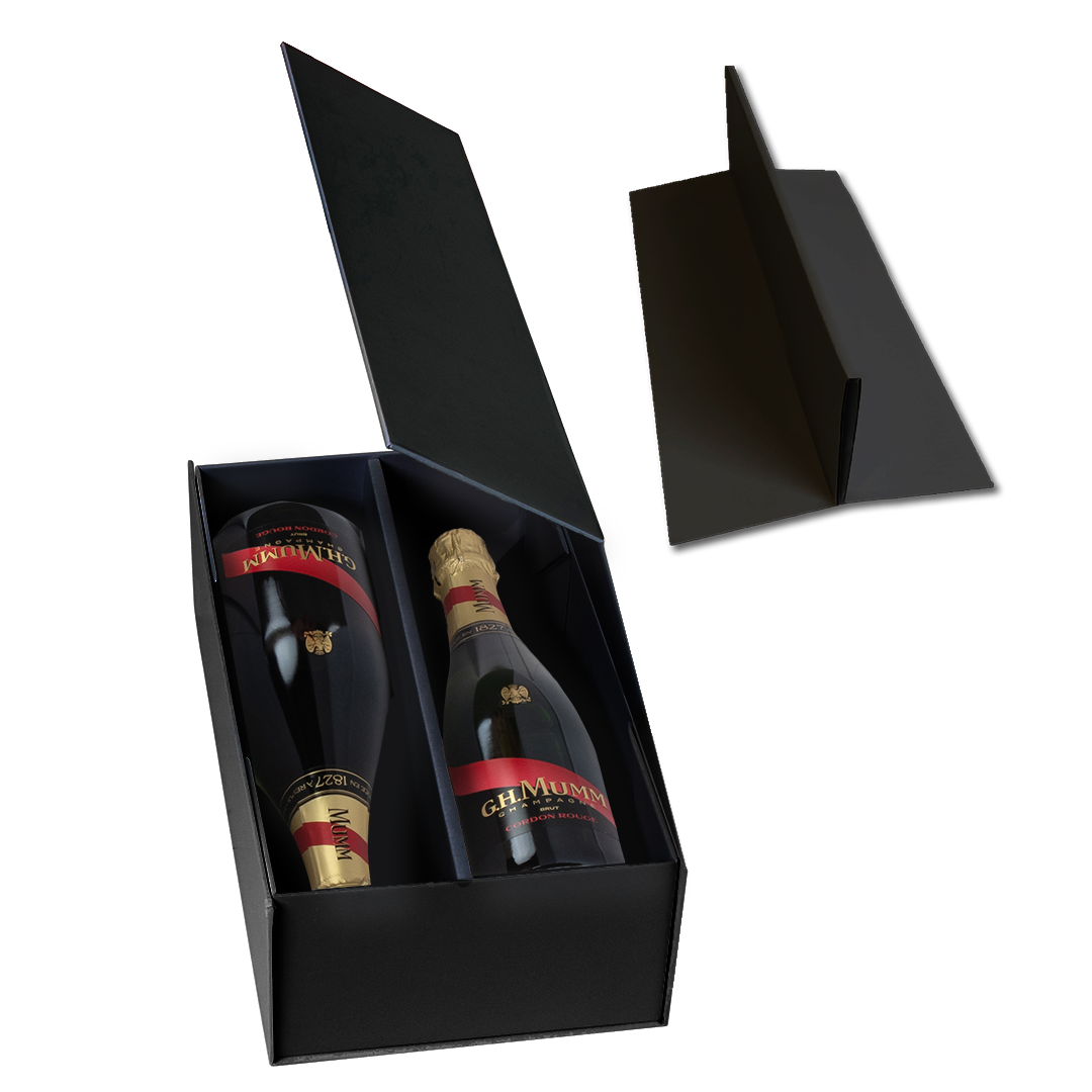 Wine Box - Two Bottle Insert, Magnetic Closure, Matt Black Custom Print