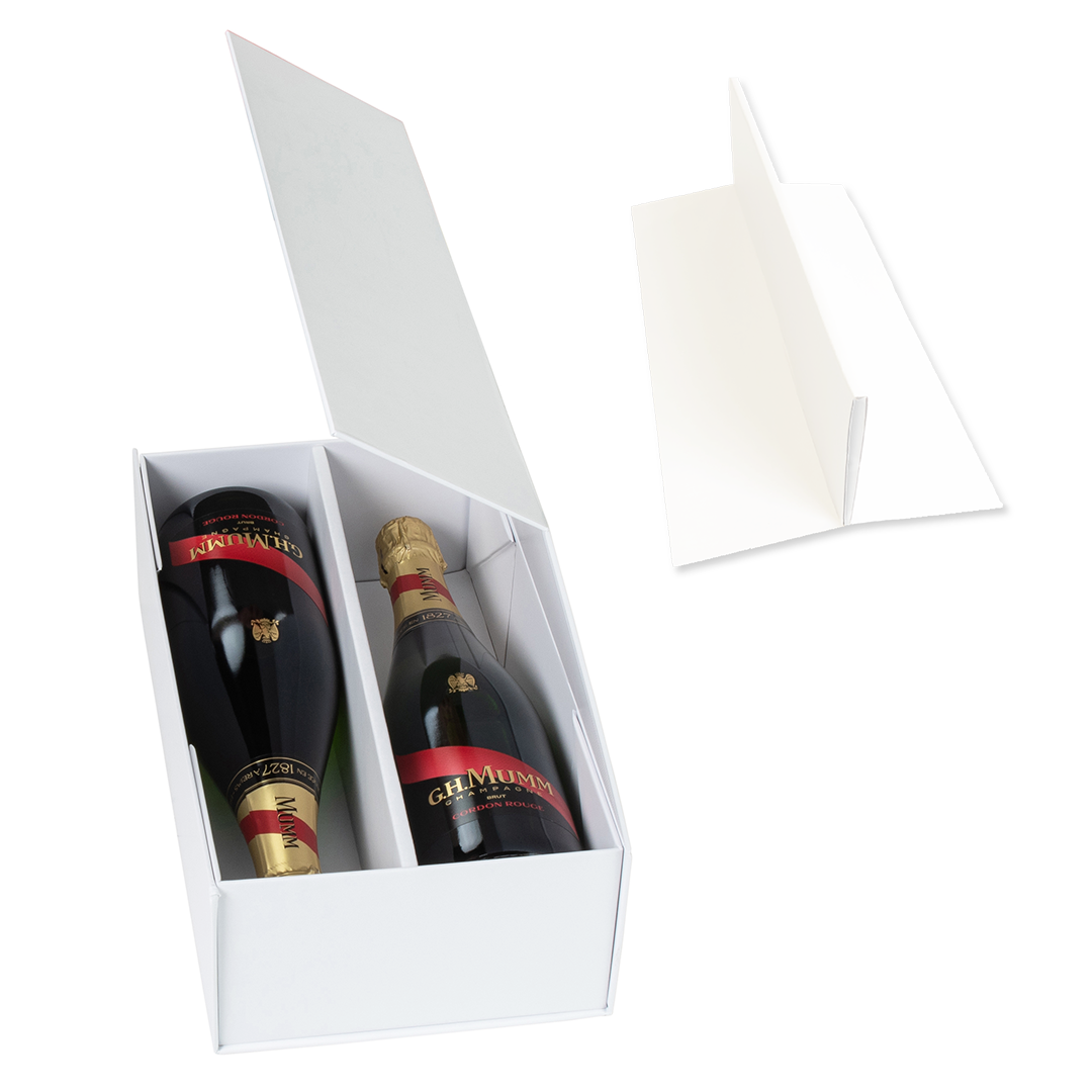 Wine Box - Two Bottle Insert, Magnetic Closure, Matt White Custom Print