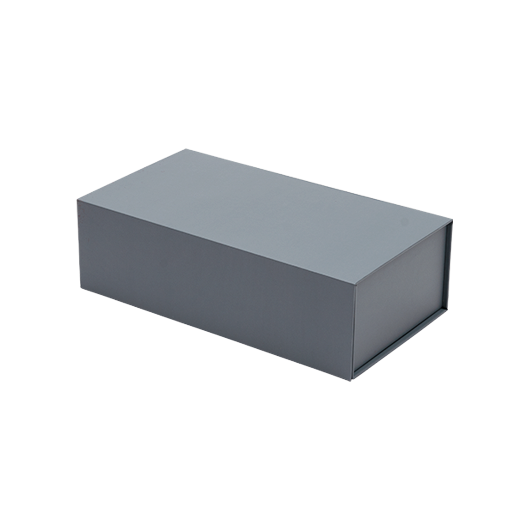 Wine Box, Two Bottle Insert, Emboss Magnetic Closure, Matt Grey